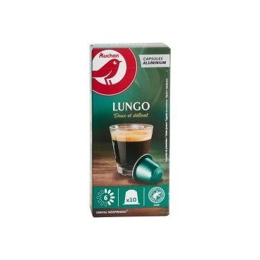 Auchan 10 capsules de café Lungo doux & délicat 52g