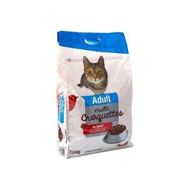 AUCHAN Adulte multi croquettes au bœuf pour chat 7,5kg
