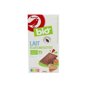 AUCHAN BIO Tablette de chocolat au lait et éclats de noisettes...