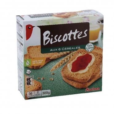 Auchan biscottes 6 céréales 300g