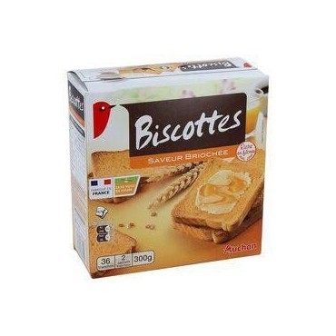 AUCHAN Biscottes saveur briochée sans huile de palme 2x18 biscottes...