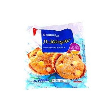 AUCHAN Coquilles Saint-Jacques cuisinées à la bretonne 4 pièces 360g