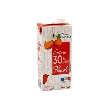 Auchan crème entière fluide stérilisée UHT 30% M.G 1L