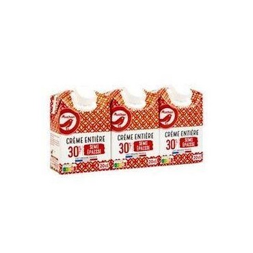 Auchan crème entière semi-épaisse stérilisée UHT 30% M.G 3x20 cl