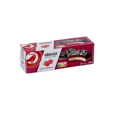 Auchan Génoises nappés à la framboise, au cassis et chocolat blanc...