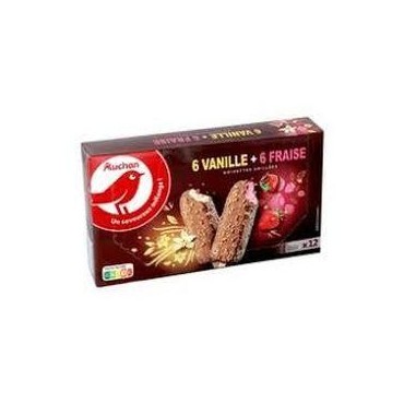 Auchan glace 6 bâtonnets vanille et 6 bâtonnets fraise 424g