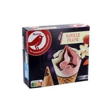 Auchan glace 6 cônes vanille et fraise 421,8g