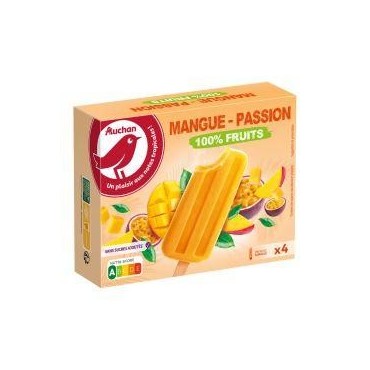 Auchan glaces bâtonnet 100% fruits mangue et passion sans sucres...