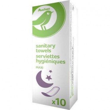 Auchan night serviettes hygiéniques ultra minces long X10