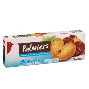 Auchan palmiers nappés chocolat au lait 110g