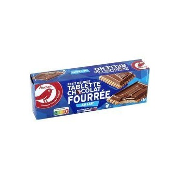 AUCHAN Petits beurre avec tablette fourée au lait 9 biscuits 140g