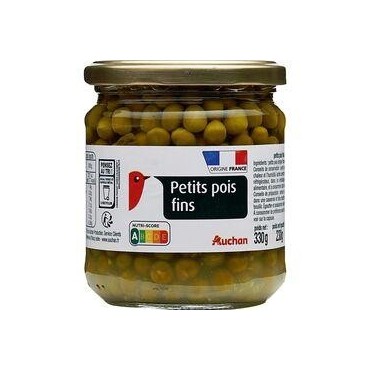 AUCHAN Petits pois fins origine France, en bocal 230g