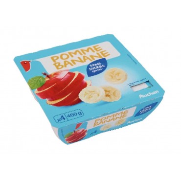 Auchan purée de fruits pommes, banane sans sucre ajouté 4x100g