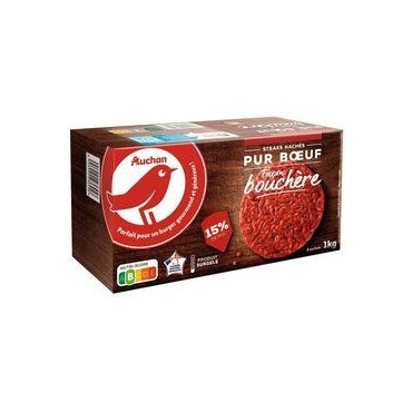 AUCHAN Steaks hachés façon bouchère 15%MG 8 pièces 1kg