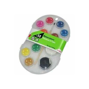 Auchan tablette 12 pastilles peinture à l'eau + pinceau