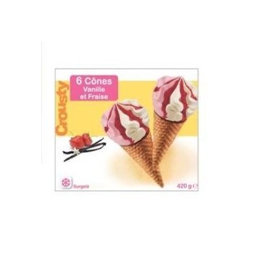 Crousty glace en cône goût vanille et fraise x6 420g