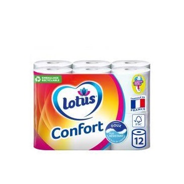 Lotus Confort papier toilette aquatube doux et résistant x12 rouleaux