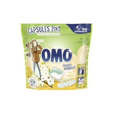 Omo 30 capsules 2 en 1 jasmin & fleur de coton pour linge 723g