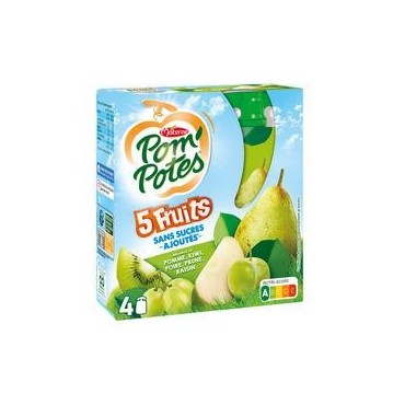 POM'POTES Dessert gourdes 5 fruits verts sans sucre ajouté 4x90g