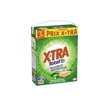 X-TRA Total + lessive en poudre Marseille et aloé Véra 55 lavages 3